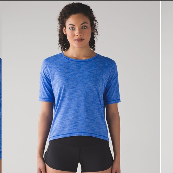 Lululemon Run It Out Tee Heathered Cerulean Blue women’s size 4 athletic shirt - Picture 1 of 7